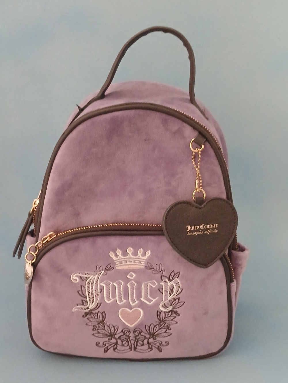 Juicy Couture Purple Velour Small Backpack with Heart Tag 12" x 10" x 5"